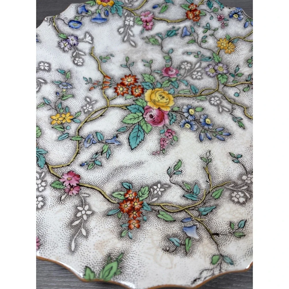 Copeland Spode Patricia Dinner Plate Floral Chintz‎ Scalloped Edge England 10 in